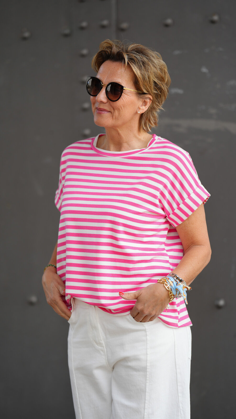 Lockeres Streifenshirt pink/weiß (BA63)