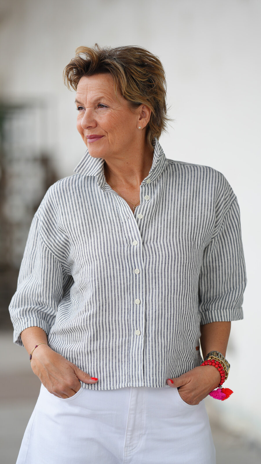 Leinenbluse in Streifen Optik “LADY” dark blue stripe (MSC10)