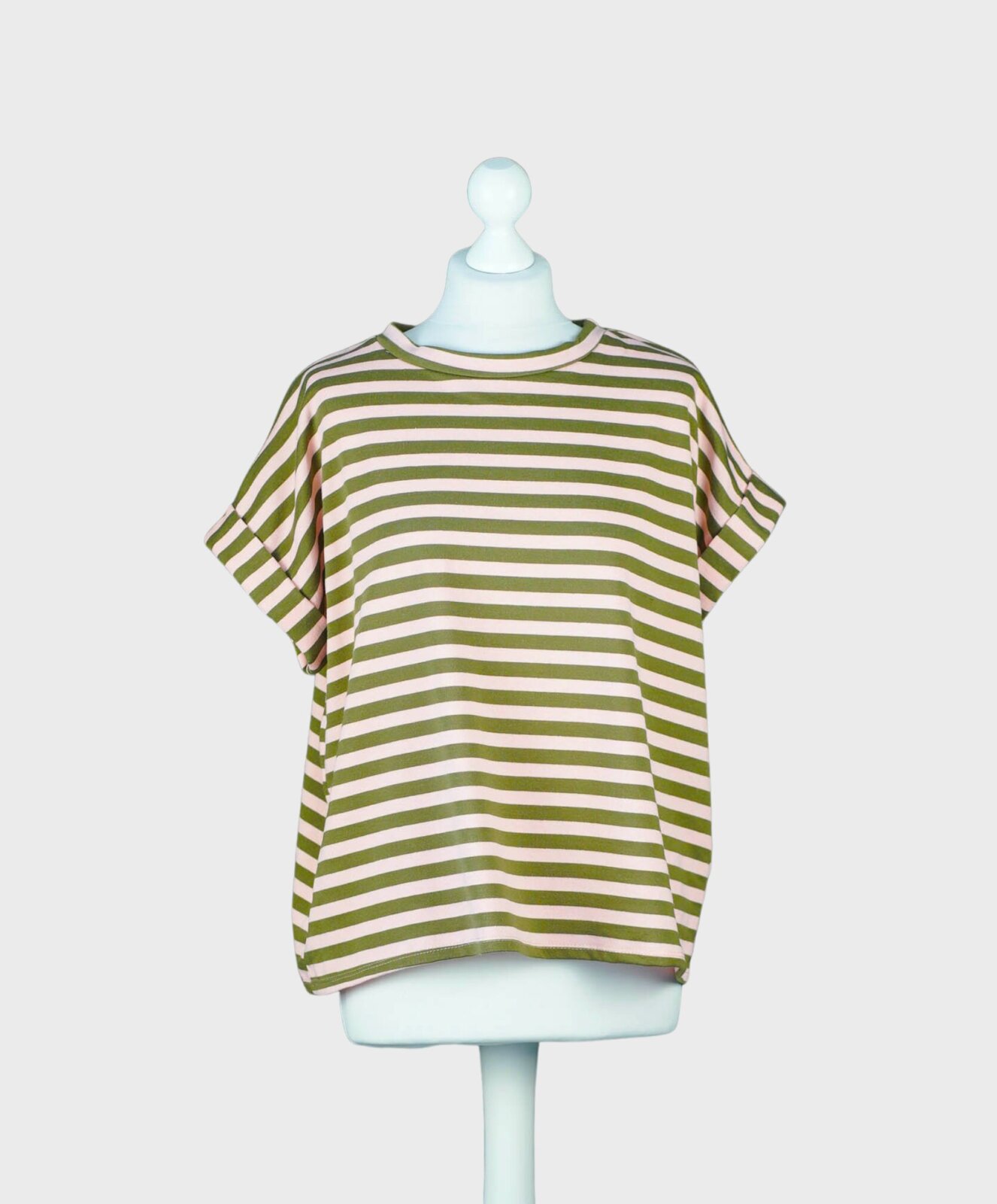 Lockeres Streifenshirt oliv/rosa (BA63)