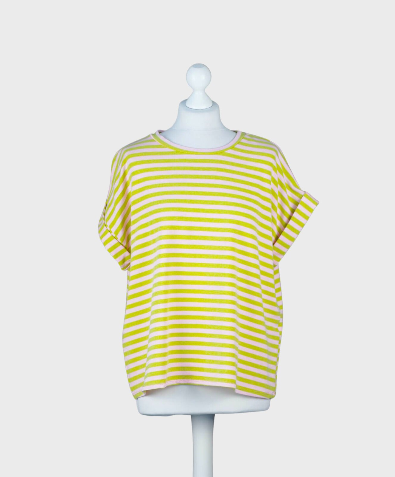 Lockeres Streifenshirt apfelgrrün/rosa (BA63)