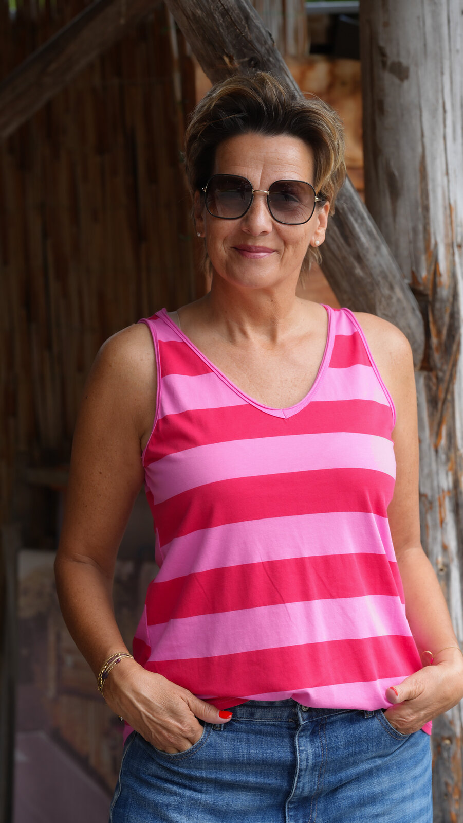 Top mit Blockstreifen pink/rot (BA27)