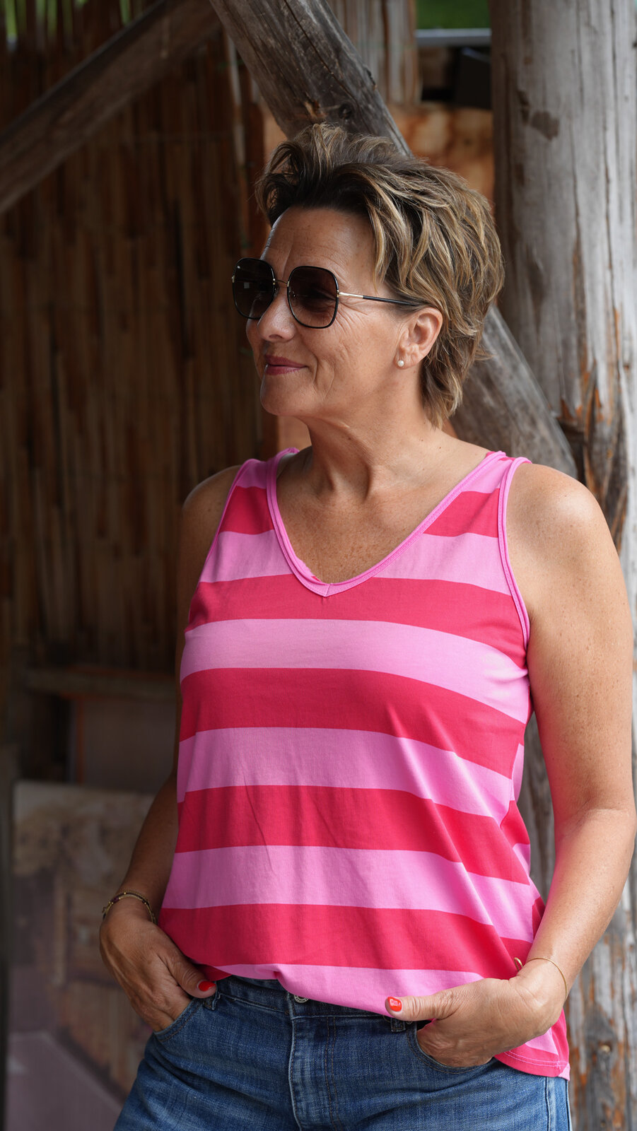 Top mit Blockstreifen pink/rot (BA27)