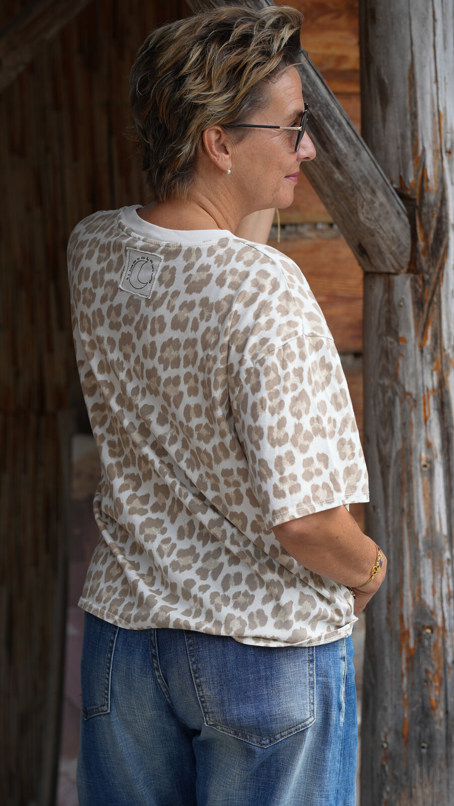 Cooles Leo Shirt wollweiß/taupe (BA26)