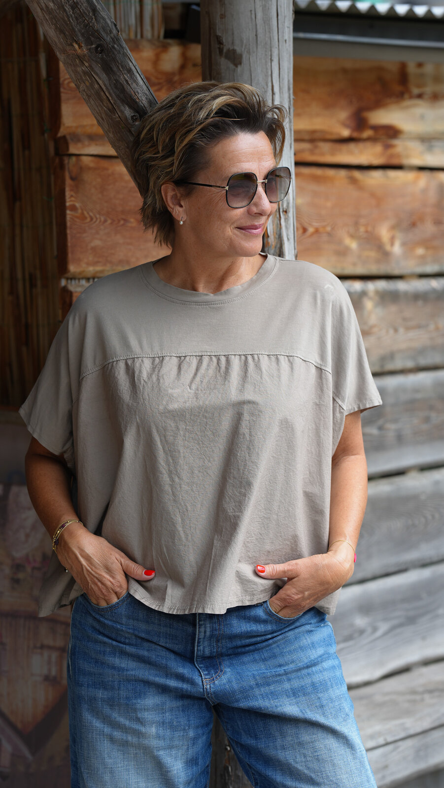 Lässiges Mixshirt taupe (BA54)