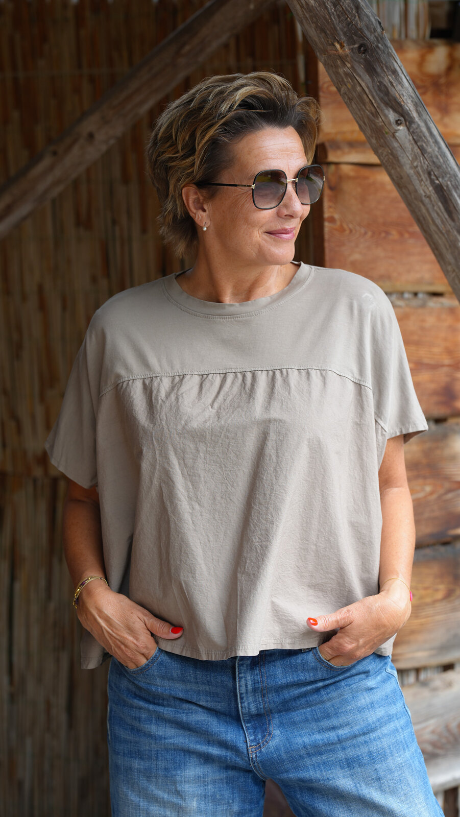 Lässiges Mixshirt taupe (BA54)