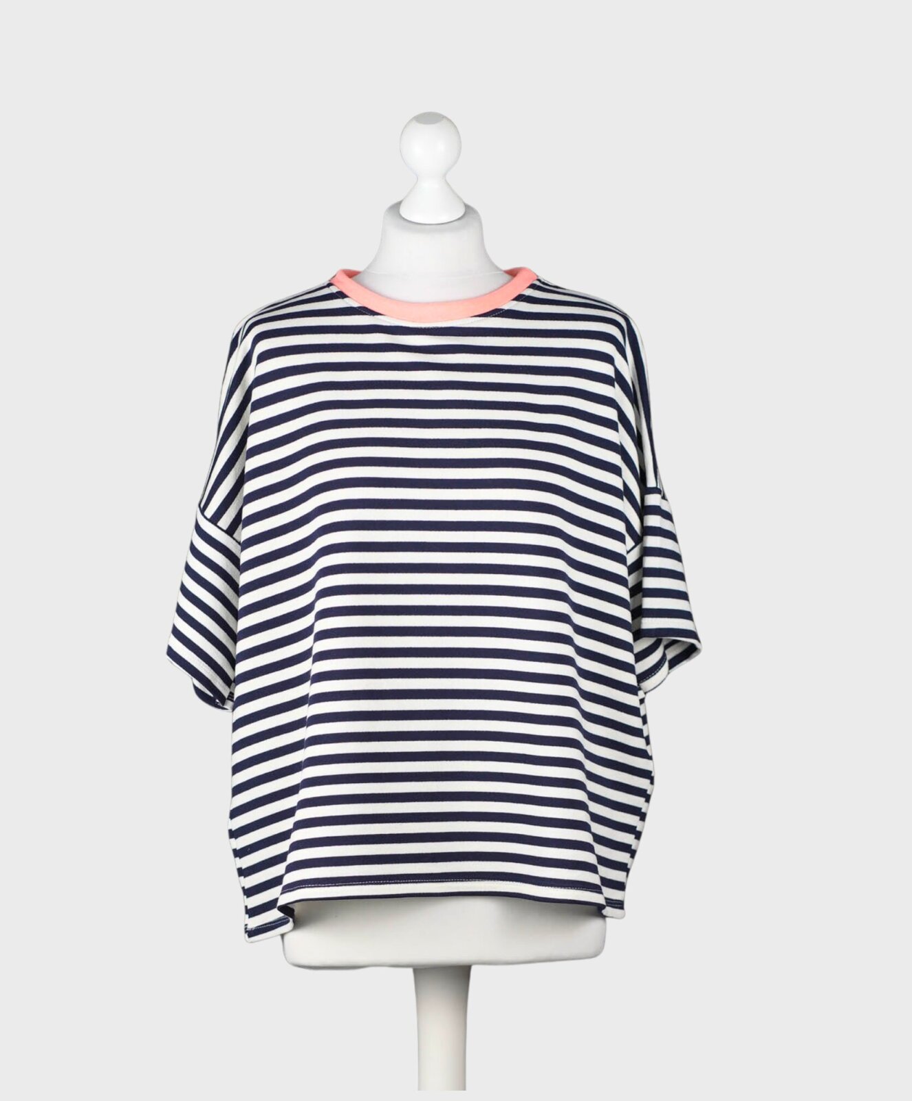 Lässiger Kurzarm Sweater creme/dunkelblau(GW83)