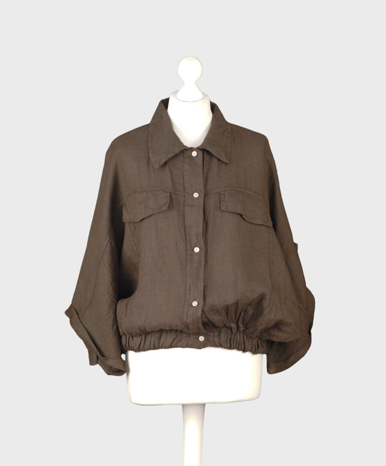 Leinenbluse mit Fledermausärmel schokobraun (GW96)
