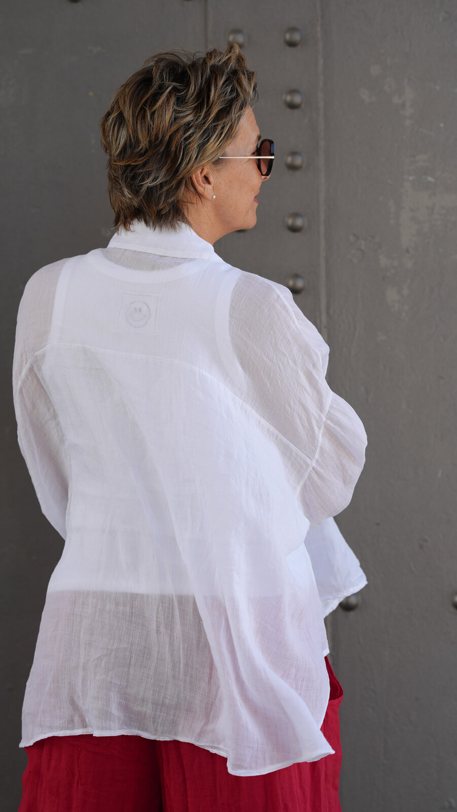 Halbtransparente Leinenbluse weiß (GW59)