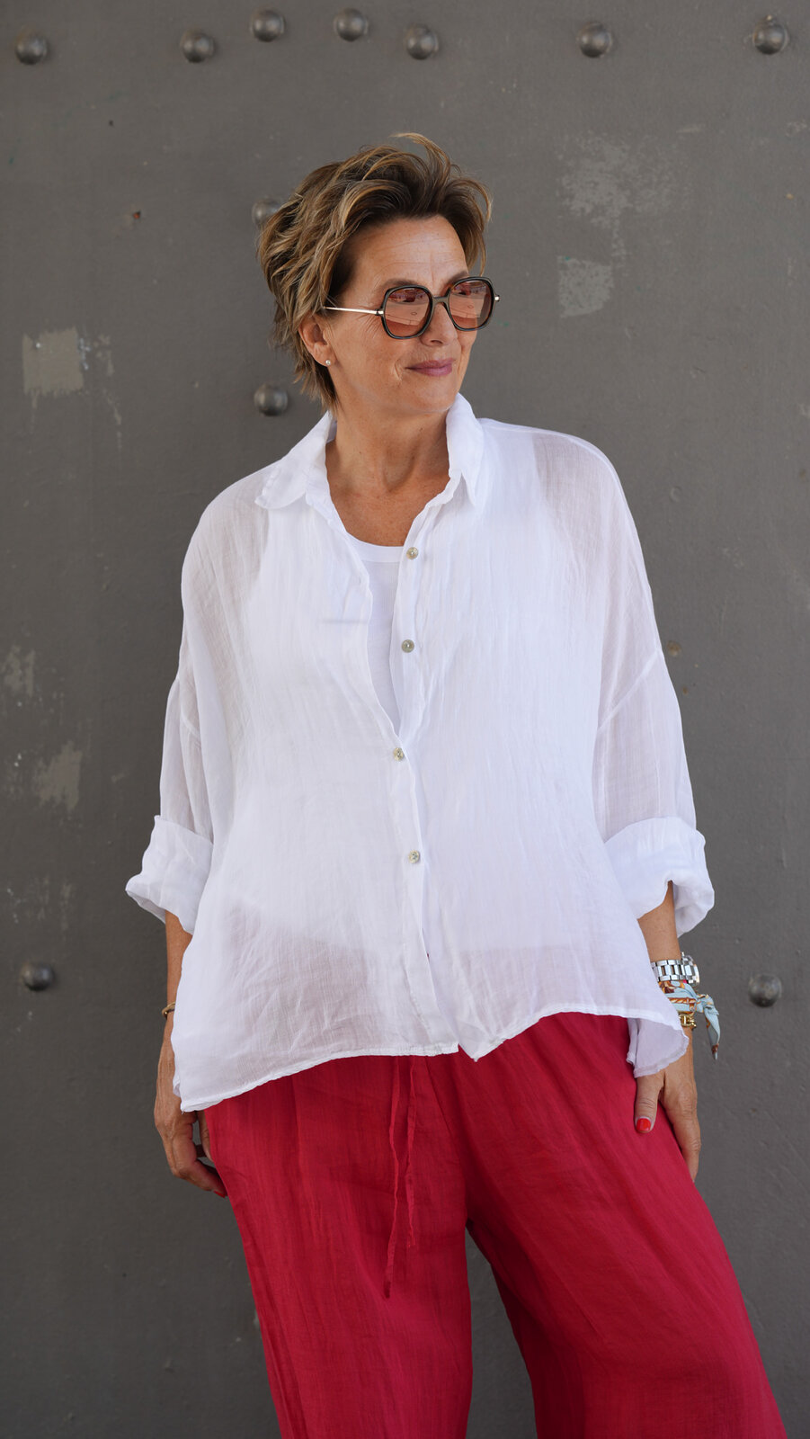 Halbtransparente Leinenbluse weiß (GW59)